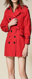 Draped-Shoulder Short Trench Coat, Red - DESIGNER INSPIRED FASHIONS