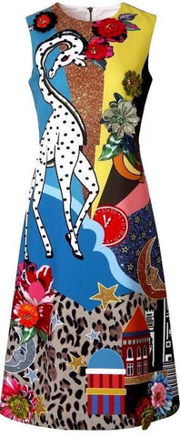 Embellished Mixed Print Midi Dress