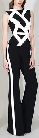 Black & White Striped Stretch Sleeveless Top & Pant Set