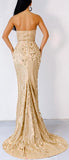 Strapless Glitter-Embroidered Gown