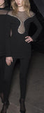 Black Crystal-Beaded Velvet & Mesh Dress