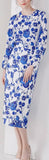 Blue Floral-Printed Blouse & Pencil Skirt Set - DESIGNER INSPIRED FASHIONS