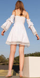Ruched Flared Mini Dress with Separate Sleeves, Black or White - DESIGNER INSPIRED FASHIONS