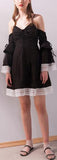 Ruched Flared Mini Dress with Separate Sleeves, Black or White - DESIGNER INSPIRED FASHIONS