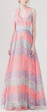 Lace V-Neck Long Gown, Multi Colored - DESIGNER INSPIRED FASHIONS