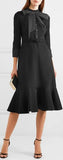 'Hilma' Pussy-Bow Polka-Dot Tulle-Trimmed Ponte Dress