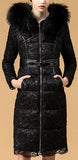 Fur-Hooded Lace Puffer Down Coat in Black or Grey - DESIGNER INSPIRED FASHIONS