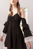 Ruched Flared Mini Dress with Separate Sleeves, Black or White - DESIGNER INSPIRED FASHIONS