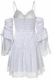 Ruched Flared Mini Dress with Separate Sleeves, Black or White - DESIGNER INSPIRED FASHIONS