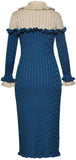 Color-Contrast Ruffle Knit Dress