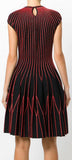 Capped-Sleeve Knitted Dress, Black and Red