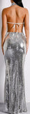 Cut-Out Sequin-Embellished Gown - Silver or Black
