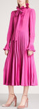 Reverse-Pleated Necktie Midi Dress, Magenta
