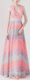 Lace V-Neck Long Gown, Multi Colored - DESIGNER INSPIRED FASHIONS