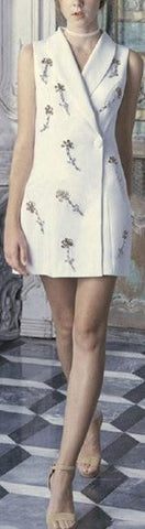 Rhinestone Embellished Vest-Dress, White