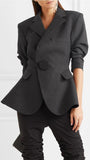 Decorative-Button-Blazer and Cropped Flared Pant Set