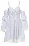 Ruched Flared Mini Dress with Separate Sleeves, Black or White - DESIGNER INSPIRED FASHIONS