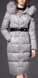 Fur-Hooded Lace Puffer Down Coat in Black or Grey - DESIGNER INSPIRED FASHIONS