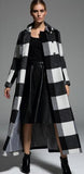 Check Pattern Long Wool Coat in Black & White - DESIGNER INSPIRED FASHIONS