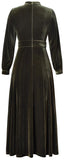 Long-Sleeve Velvet Midi Dress with Pearl Buttons