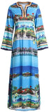 Postcard Print Kaftan Dress - DESIGNER INSPIRED FASHIONS