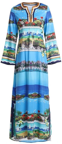 Postcard Print Kaftan Dress - DESIGNER INSPIRED FASHIONS