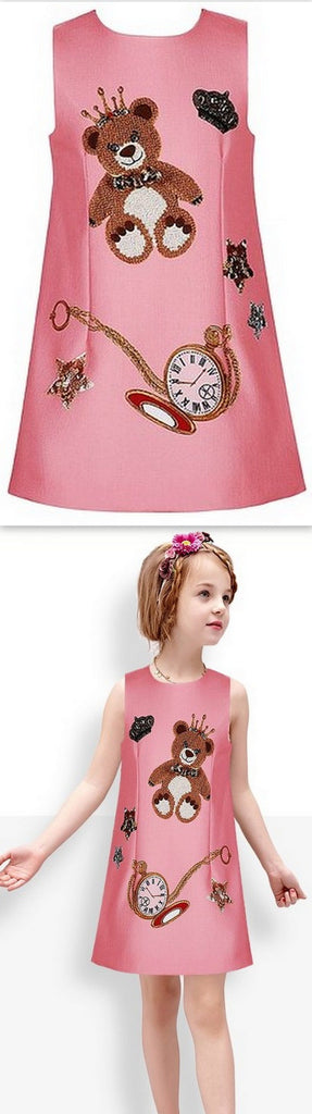 3D Print Clock & Teddy Bear Print Dress - DESIGNER INSPIRED FASHIONS