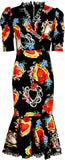Sacred Heart Print Lace Trim Midi Dress