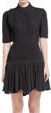 Black Studded Pleated Back-Lace-Up Mini Dress