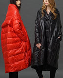 Boxy Paneled Down Coat In Red or Black - DESIGNER INSPIRED FASHIONS
