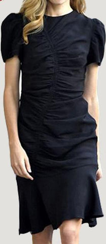 Black Ruched Short-Sleeve Dress