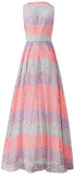 Lace V-Neck Long Gown, Multi Colored - DESIGNER INSPIRED FASHIONS