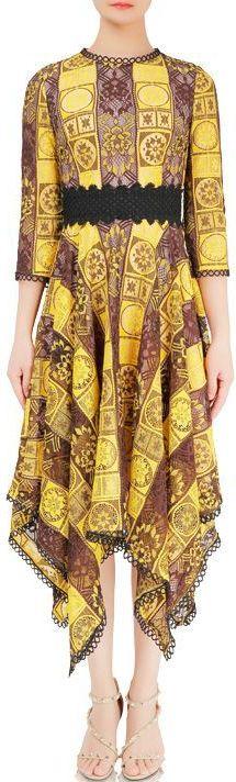 Asymmetrical Lace and Macrame Dress, Yellow