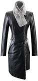 Asymmetrical Faux-Leather Coat with Fur-Trim