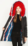 Multi Colored Fox-Fur Hooded & Lined Parka Coat