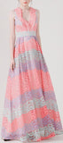 Lace V-Neck Long Gown, Multi Colored - DESIGNER INSPIRED FASHIONS