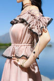 Ruched Lace-Trim Lace-up-Sleeved Maxi Dress - DESIGNER INSPIRED FASHIONS