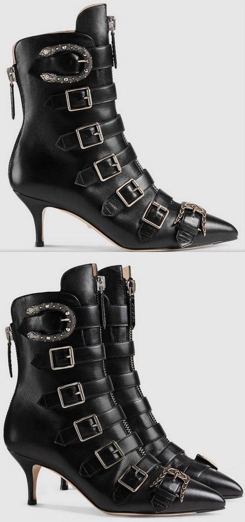 Black Leather Buckle Ankle Boots - DESIGNER INSPIRED FASHIONS