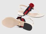 Web & Leather Rose Applique Sandals, White