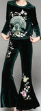 Embroidered Velvet Top & Flared Pant Set - Blue or Green
