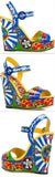 'Carretto Siciliano' Print Wedge Sandals - DESIGNER INSPIRED FASHIONS