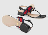 Web & Leather Rose Applique Sandals, Black