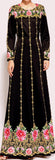Rose Brocade Print Black Gown
