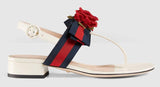 Web & Leather Rose Applique Sandals, White