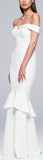 Off-the-Shoulder Fitted Ruffle White Gown