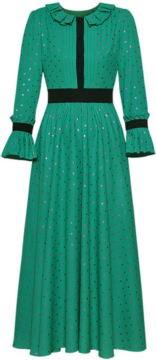 Ruffle Metallic-Star Print Dress, Green