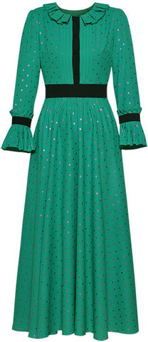 Ruffle Metallic-Star Print Dress, Green
