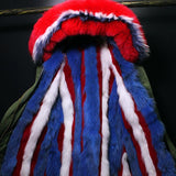 Multi Colored Fox-Fur Hooded & Lined Parka Coat