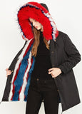 Multi Colored Fox-Fur Hooded & Lined Parka Coat