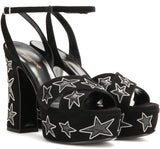 Silver Stars Suede Sandal, Black